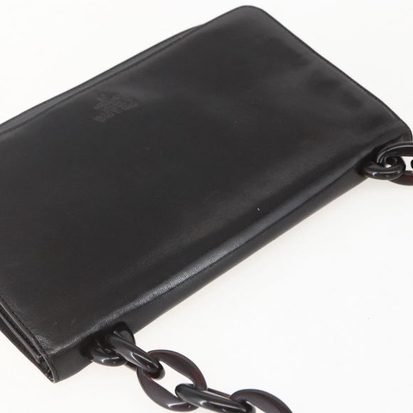 PRADA Chain Shoulder Bag Leather plastic Dark Brown Auth am10365V