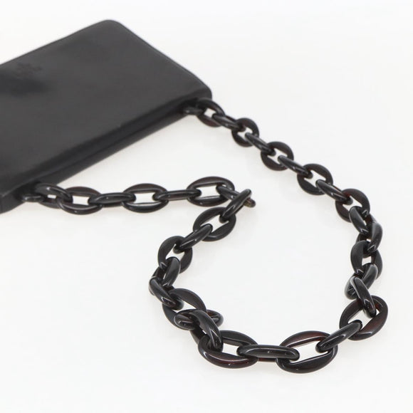 PRADA Chain Shoulder Bag Leather plastic Dark Brown Auth am10365V