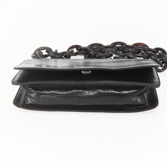 PRADA Chain Shoulder Bag Leather plastic Dark Brown Auth am10365V