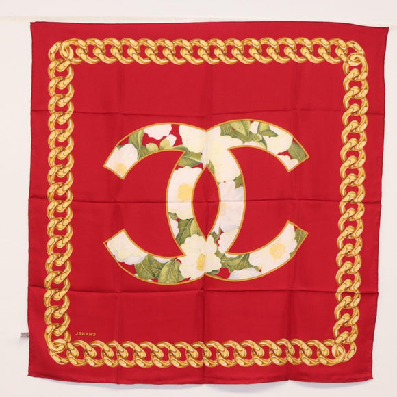 CHANEL Scarf Silk Red CC Auth am10367V