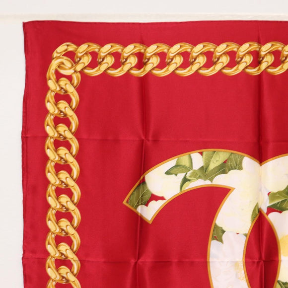 CHANEL Scarf Silk Red CC Auth am10367V