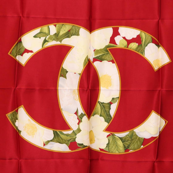 CHANEL Scarf Silk Red CC Auth am10367V