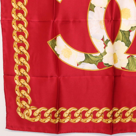 CHANEL Scarf Silk Red CC Auth am10367V