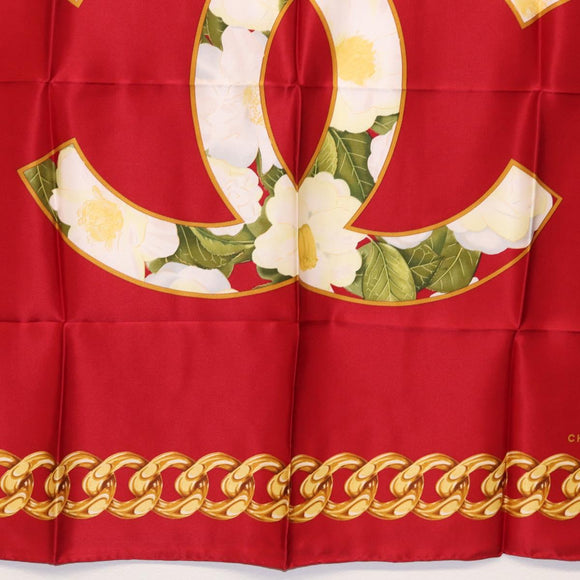 CHANEL Scarf Silk Red CC Auth am10367V