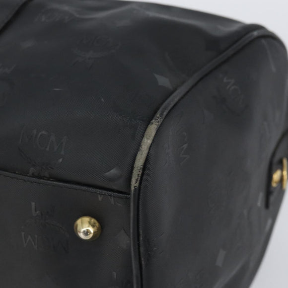 MCM Logogram Vicetos Mini Boston Bag PVC Black Gold Auth am10417
