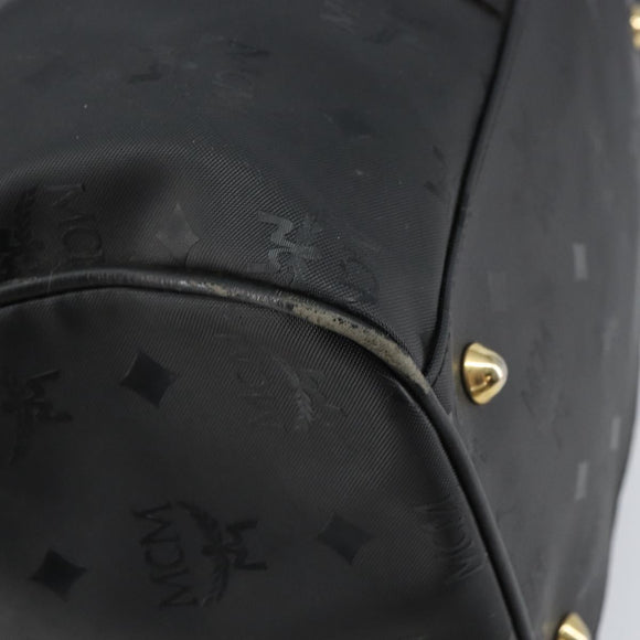 MCM Logogram Vicetos Mini Boston Bag PVC Black Gold Auth am10417