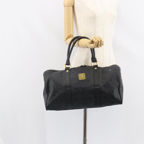MCM Logogram Vicetos Mini Boston Bag PVC Black Gold Auth am10417