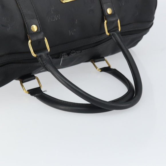 MCM Logogram Vicetos Mini Boston Bag PVC Black Gold Auth am10417