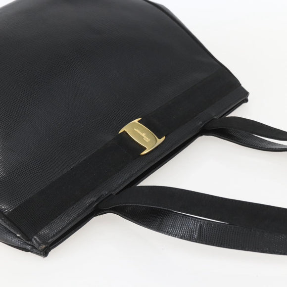 Salvatore Ferragamo Vala Tote Bag Leather Black Gold Auth am10419