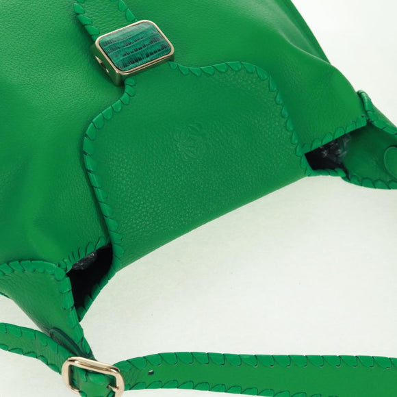 LOEWE Granada Shoulder Bag Leather Gold Green Auth am10441V