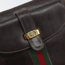 GUCCI Old Web Sherry Line Shoulder Bag Leather Brown Gold Red Auth am10444-15