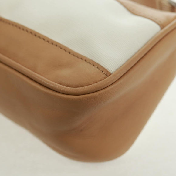 GUCCI Accessory Pouch Canvas Leather Beige Silver 92820 Auth am10445V