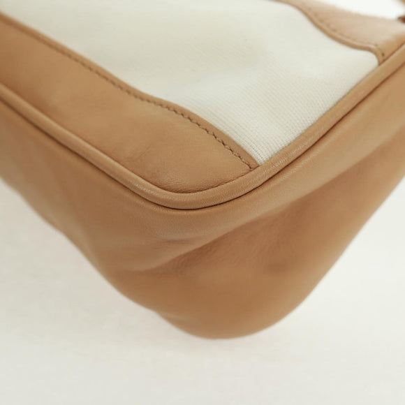 GUCCI Accessory Pouch Canvas Leather Beige Silver 92820 Auth am10445V