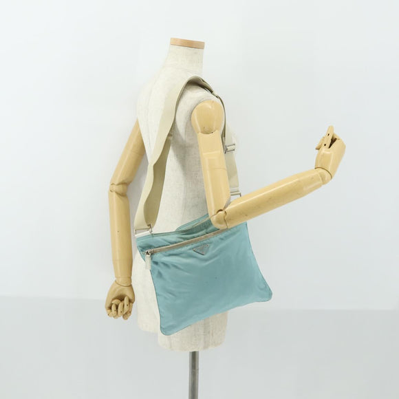 PRADA Shoulder Bag Nylon Light Blue Silver Auth am10448