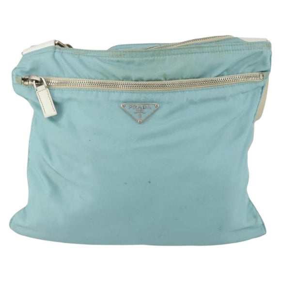 PRADA Shoulder Bag Nylon Light Blue Silver Auth am10448