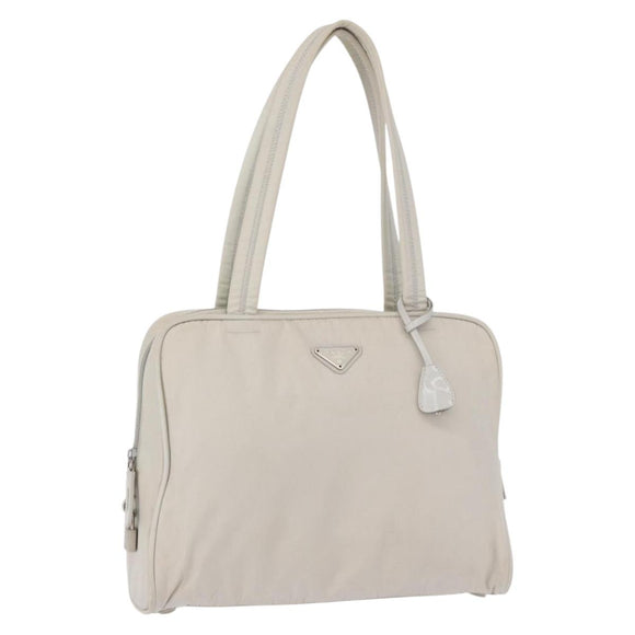 PRADA Tote Bag Nylon White Silver Auth am10449