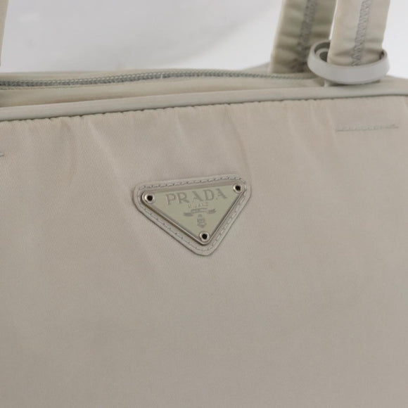 PRADA Tote Bag Nylon White Silver Auth am10449