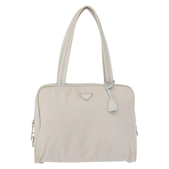 PRADA Tote Bag Nylon White Silver Auth am10449