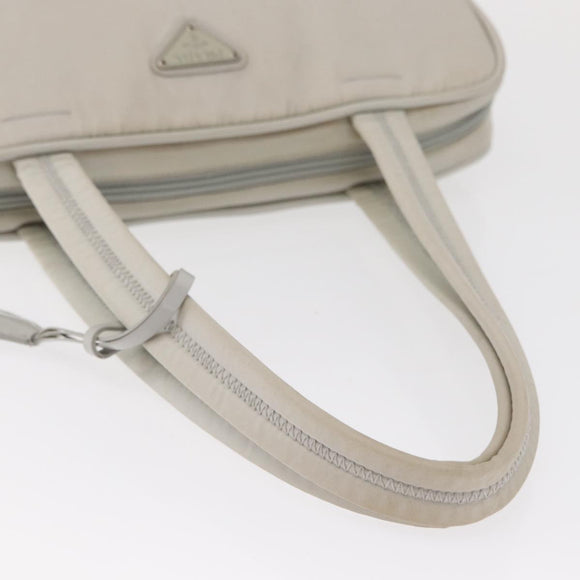 PRADA Tote Bag Nylon White Silver Auth am10449