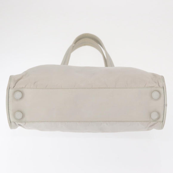 PRADA Tote Bag Nylon White Silver Auth am10449