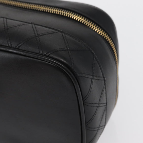 CHANEL Bicolore Vanity Hand Bag Lamb Skin Black Gold CC Auth am10451