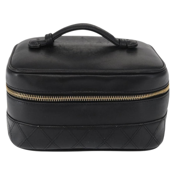 CHANEL Bicolore Vanity Hand Bag Lamb Skin Black Gold CC Auth am10451