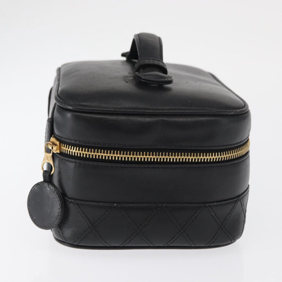 CHANEL Bicolore Vanity Hand Bag Lamb Skin Black Gold CC Auth am10451