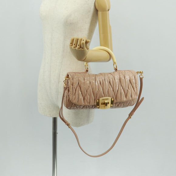 Miu Miu Hand Bag Patent leather 2way Pink Gold Auth am10466V
