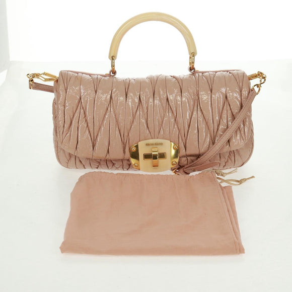 Miu Miu Hand Bag Patent leather 2way Pink Gold Auth am10466V