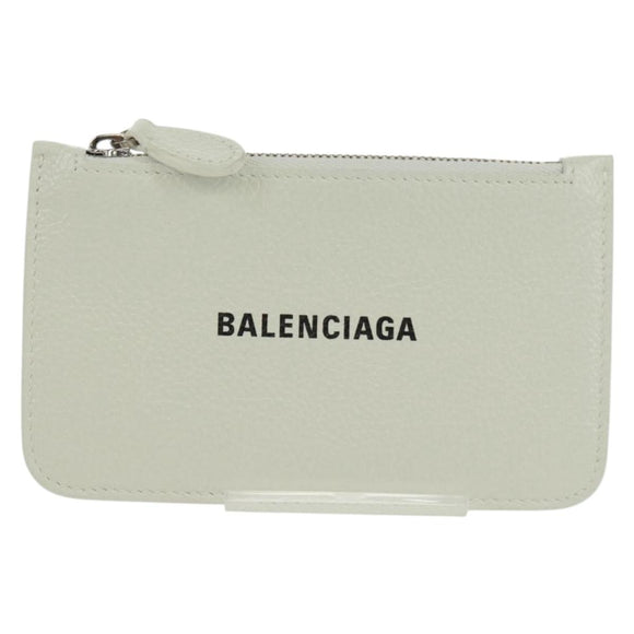 BALENCIAGA Card Case Leather White Silver 594214 Auth am10469V
