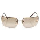 CHANEL CC Rhinestone Rimless Sunglasses metal Brown CC Auth am10473V-2