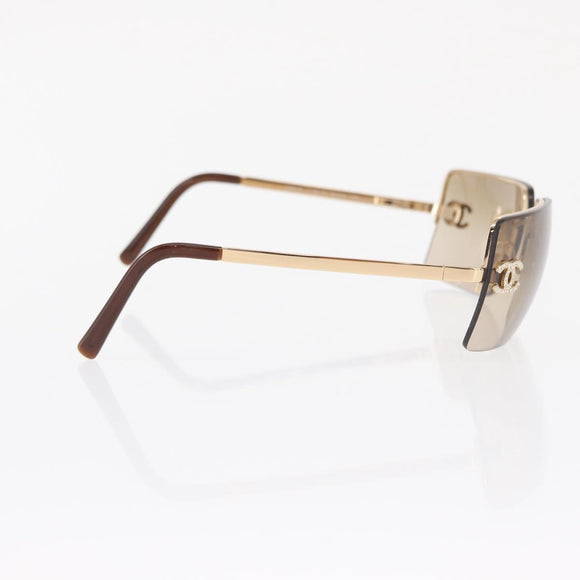 CHANEL CC Rhinestone Rimless Sunglasses metal Brown CC Auth am10473V