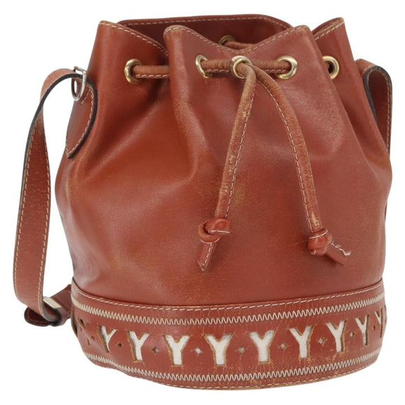 SAINT LAURENT purse Shoulder Bag Leather Brown Gold Auth am10475