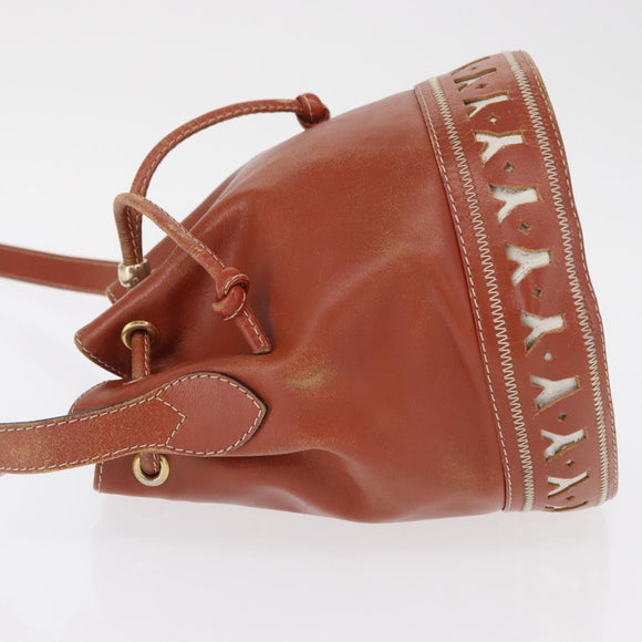 SAINT LAURENT purse Shoulder Bag Leather Brown Gold Auth am10475