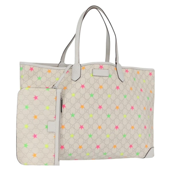 GUCCI GG Supreme Star Tote Bag PVC White 309407 Auth am10476
