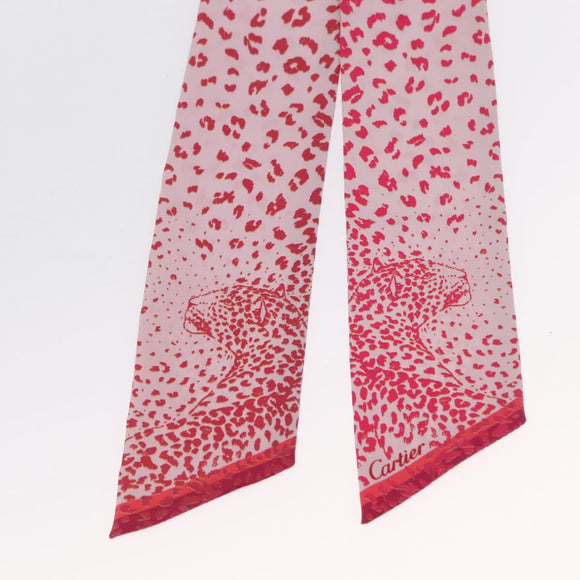CARTIER PANTHERE Bandeau Scarf Silk Pink Auth am10479V