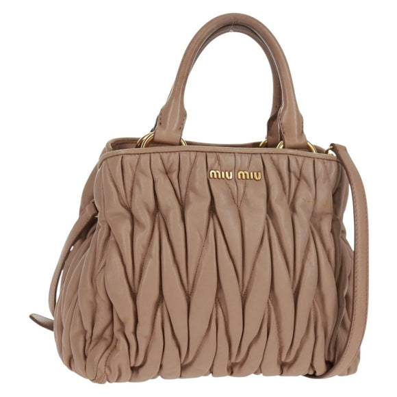 Miu Miu Matelasse Hand Bag Leather 2way Gold Light pink Auth am10480V