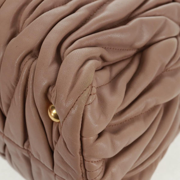 Miu Miu Matelasse Hand Bag Leather 2way Gold Light pink Auth am10480V