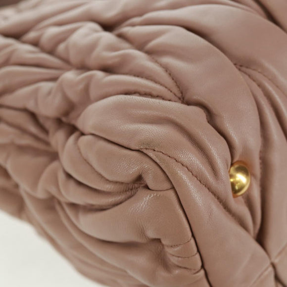 Miu Miu Matelasse Hand Bag Leather 2way Gold Light pink Auth am10480V