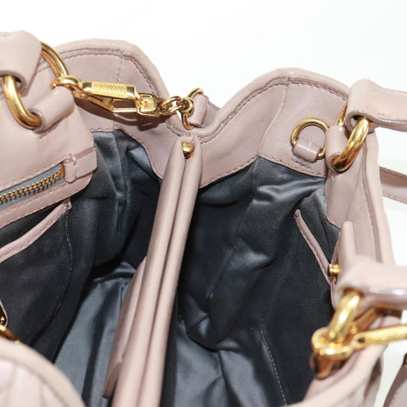 Miu Miu Matelasse Hand Bag Leather 2way Gold Light pink Auth am10480V