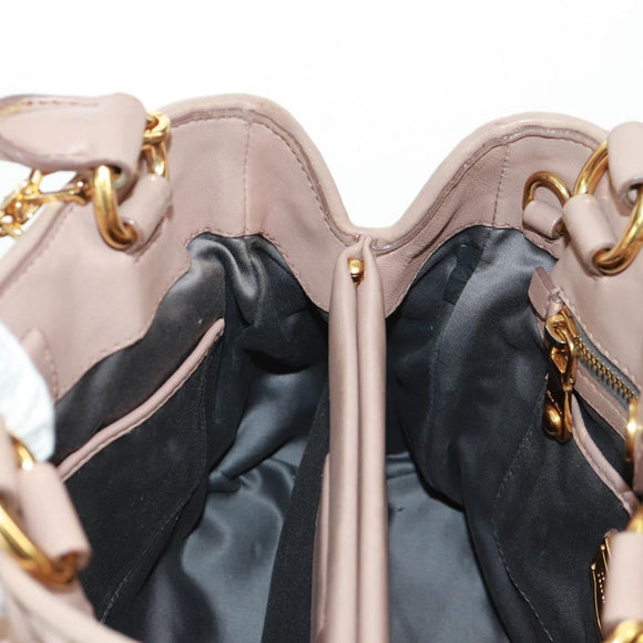 Miu Miu Matelasse Hand Bag Leather 2way Gold Light pink Auth am10480V