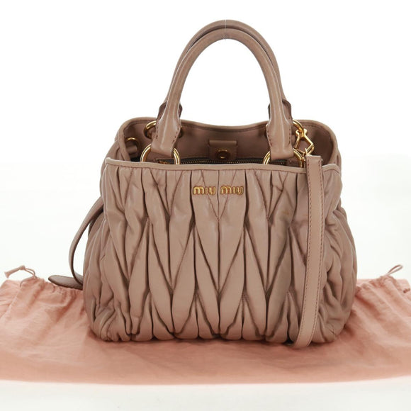 Miu Miu Matelasse Hand Bag Leather 2way Gold Light pink Auth am10480V