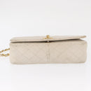 CHANEL Matelasse Turn Lock Chain Bag Lamb Skin White Gold CC Auth am10500-5