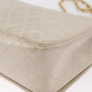 CHANEL Matelasse Turn Lock Chain Bag Lamb Skin White Gold CC Auth am10500-17