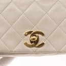 CHANEL Matelasse Turn Lock Chain Bag Lamb Skin White Gold CC Auth am10500-18