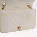 CHANEL Matelasse Turn Lock Chain Bag Lamb Skin White Gold CC Auth am10500-21