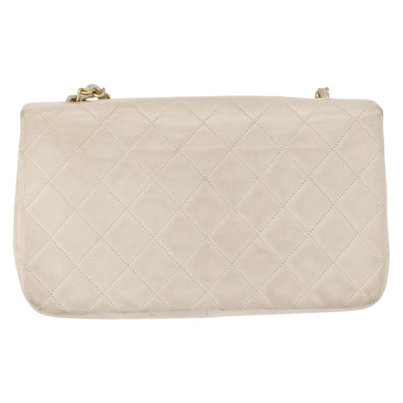 CHANEL Matelasse Turn Lock Chain Bag Lamb Skin White Gold CC Auth am10500