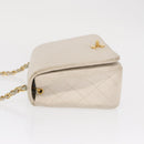 CHANEL Matelasse Turn Lock Chain Bag Lamb Skin White Gold CC Auth am10500-4
