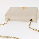 CHANEL Matelasse Turn Lock Chain Bag Lamb Skin White Gold CC Auth am10500-6