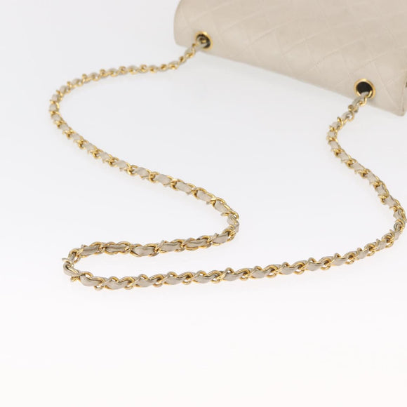 CHANEL Matelasse Turn Lock Chain Bag Lamb Skin White Gold CC Auth am10500